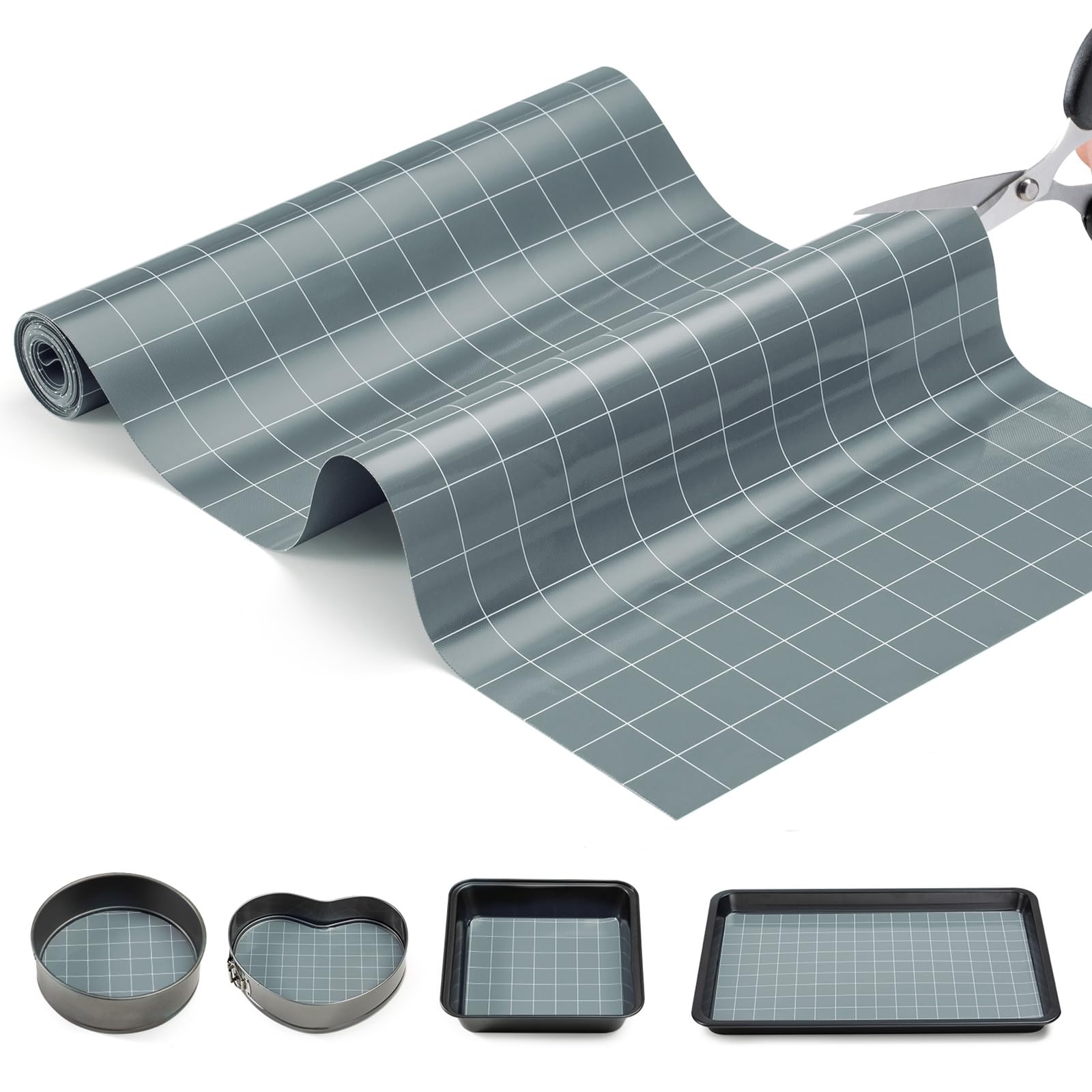 Silicone Baking Mat Roll,16IN*5.25FT Non Stick Heat Resistant Baking Mats,No Slip Reusable Freeze Dryer Mat,Pastry Mat,Countertop Mat, Cut to size fit different Sharp Oven Pans Dishes Tins,Gray