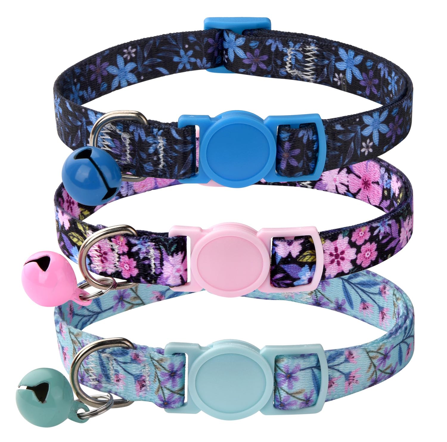 MarukoPet Cat Collar Breakaway with Bells, 3 Pack Girl Boy Pet Cat Collar with Bohemia Floral Tribal Geometric Patterns, Adjustable 7.5-12 Inch, with Safety Buckle for Kitten Cat(Set A)
