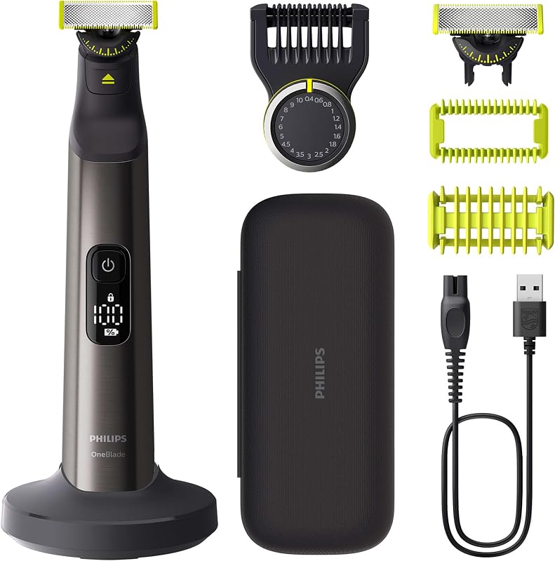 OneBlade Pro 360 Autentico Regolabarba elettrico per viso e corpo, rasoio e depilatore, 2x 360 lame, pettine a 14 lunghezze, kit per il corpo, base di ricarica, custodia da viaggio, QP6652/30