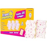Scrub Daddy Eraser Mommy 2X Water-Activated Eraser Sponge, 6 Count | Cleaning Sponge with FlexTexture Scrubbing Gems, 3-in-1 Erase, Scrub &amp; Wipe Tool for Walls, Doors, Baseboards &amp; Hard Surfaces