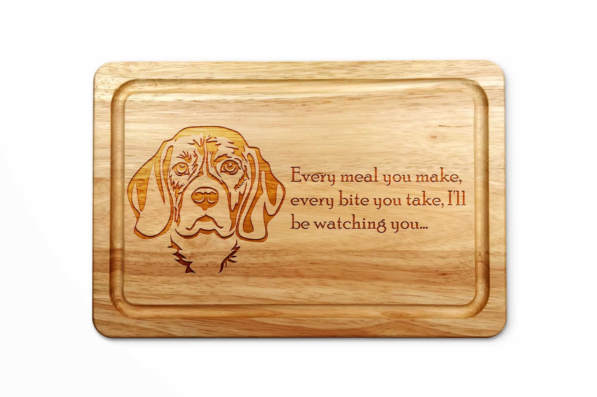 Hardwood Chopping Board with Beagle Dog Design - 30x20 cm Kitchen Cutting Board with Juice Groove - Gift Idea for Him or Her, Christmas & Birthdays - Made in The UK