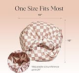 Kitsch Luxury Reusable Shower Cap Terracotta Checker Satin Lined Large view 5