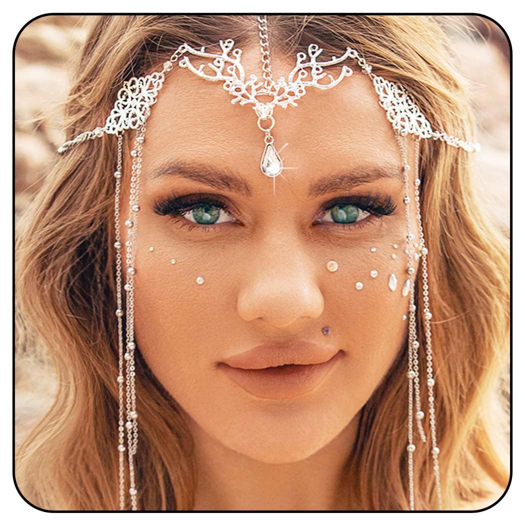 Jovono Fairy Head Chain Silver Elf Costume Hair Jewellery Accessories for Women
