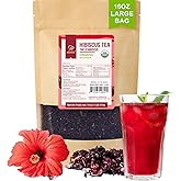 Soeos Organic Hibiscus Tea, 1lb (16oz) Whole Dried Hibiscus Flowers, Caffeine-Free Herbal Tea with Bold Tart Flavor, Perfect 