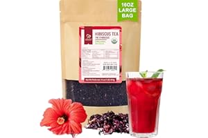 Soeos Organic Hibiscus Tea, 1lb (16oz) Whole Dried Hibiscus Flowers, Caffeine-Free Herbal Tea with Bold Tart Flavor, Perfect 