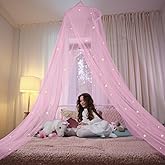 Pink Bed Canopy for Girls with Glowing Stars - Premium Canopy Bed Curtains | Fits Single, Twin, Full, Queen Size Kids Bed, Princess Netting Room Decor, Ceiling Tent to Cover Toddler, Canopy for Bed