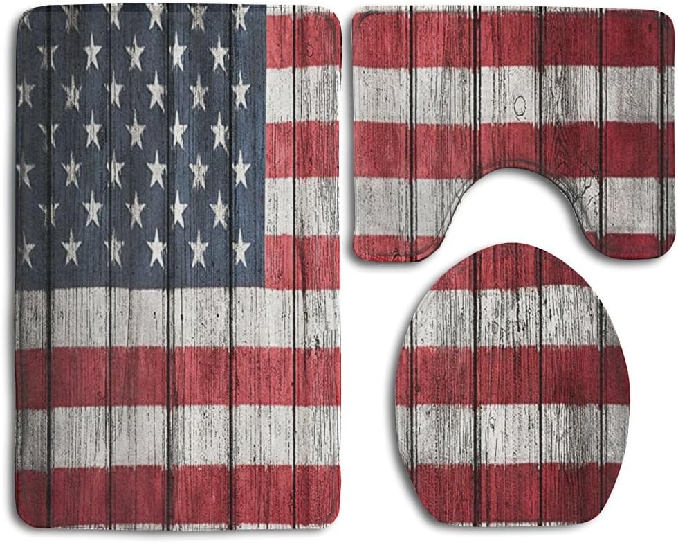 Amazon Com New The American Flag On The Board 3 Piece Bathroom Mats Set Non Slip Bathroom Rugs Contour Mat Toilet Cover Kitchen Dining