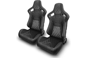 ModifyStreet 1 Pair Universal BLACK PVC LEATHER/BLACK STITCH LEFT/RIGHT RACING BUCKET SEATS
