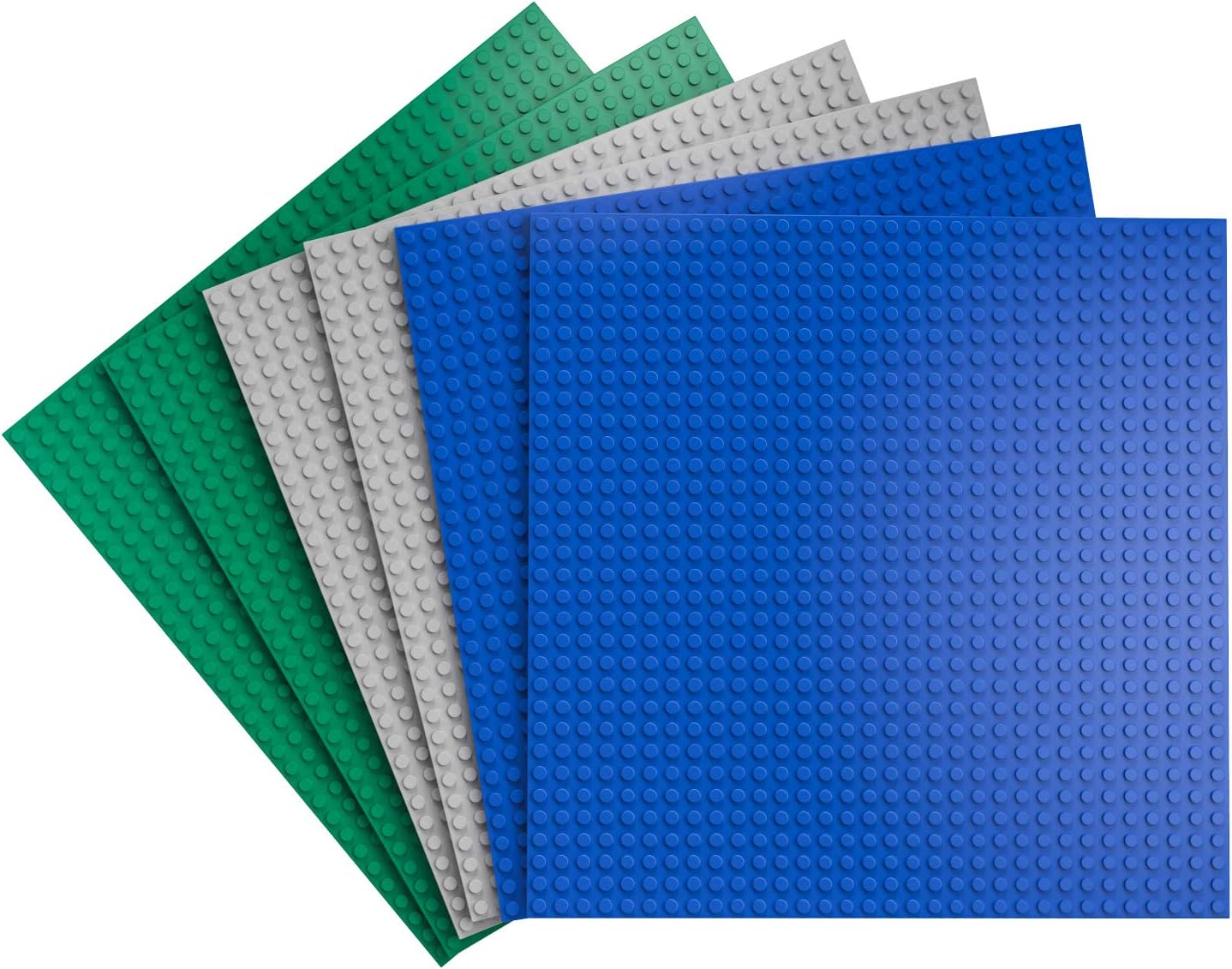 Zooawa Building Blocks Base Plates, [6 Pack] 10" x 10" Classic Sturdy Building Bricks Plastic Dual Sizes Baseplates for Play Table & Displaying Compatible with All Major Brands - Gray & Blue & Green