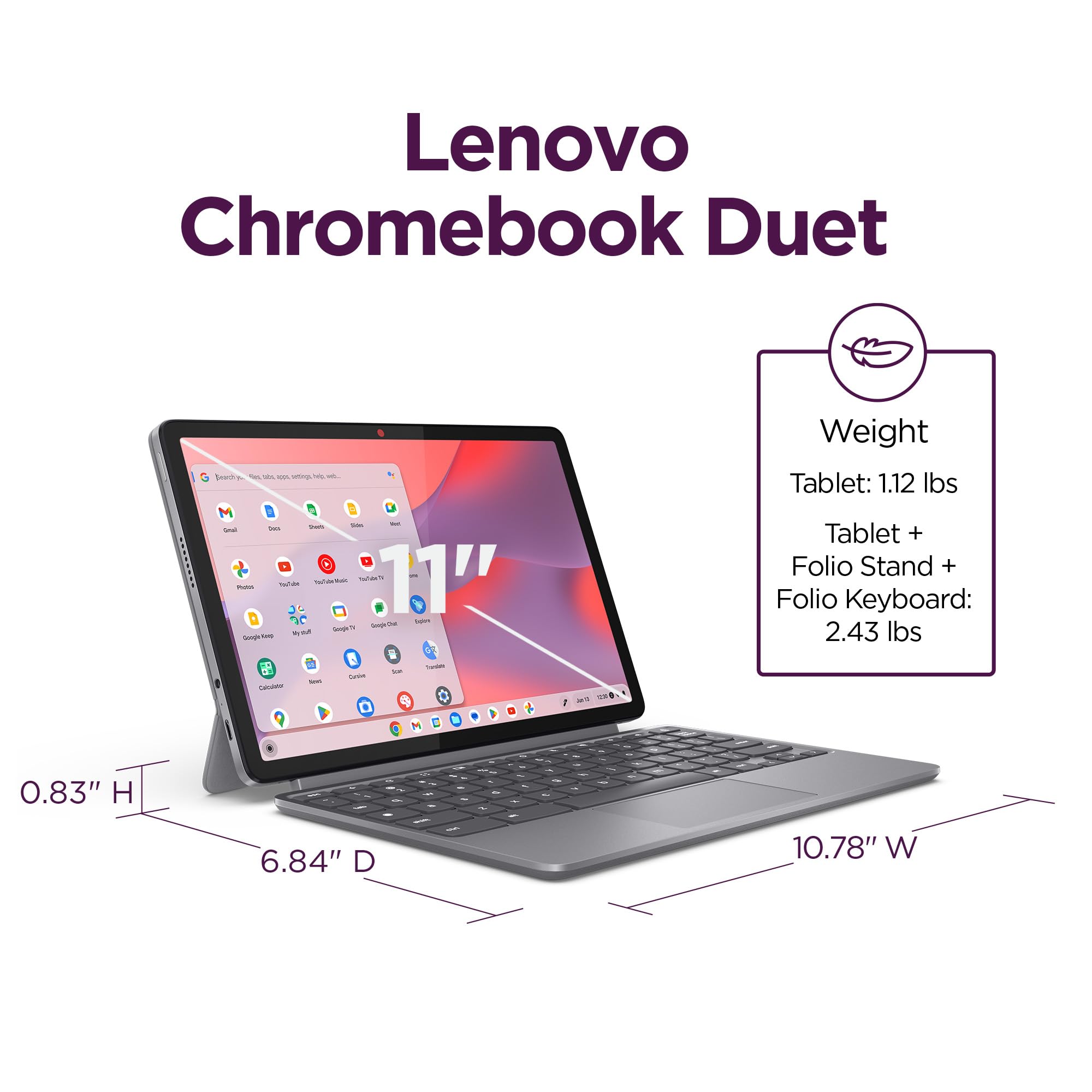 Lenovo Chromebook Duet - 2025 - Convertible Laptop - ChromeOS - 10.95