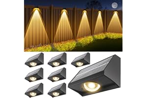 SENLUKIT Solar Fence Lights Outdoor Waterproof High Brightness LED Spot Lens Deck Lights 7 Mode Warm & Cool White RGB Solar Powered Wall Lighting Decor for Outside Patio Step Backyard Railing Pool - 8 Pack