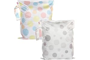 HECCEI Wet Dry Bag, 2-Pack Reusable Waterproof Wet Bagsfor Swimsuits & Baby Clothes, Leakproof Cloth Diaper Wet Bags for Travel & Diaper Changes (Bubble Play)