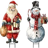 Bunny Chorus Christmas Decorations Outdoor, 2pcs Large Rustic Santa Claus Snowman Yard Metal Stakes Xmas Decor, 37" Vintage Winter Signs for Lawn Front Door Garden Home Farmhouse Porch Outside