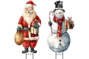Bunny Chorus Christmas Decorations Outdoor, 2pcs Large Rustic Santa Claus Snowman Yard Metal Stakes Xmas Decor, 37" Vintage Winter Signs for Lawn Front Door Garden Home Farmhouse Porch Outside