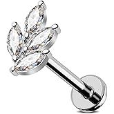 Jewseen G23 Titanium Flat Back Earrings Internally Threaded Cartilage Stud 16g Nose Leaf Lip Tragus Helix Earrings for Women Men