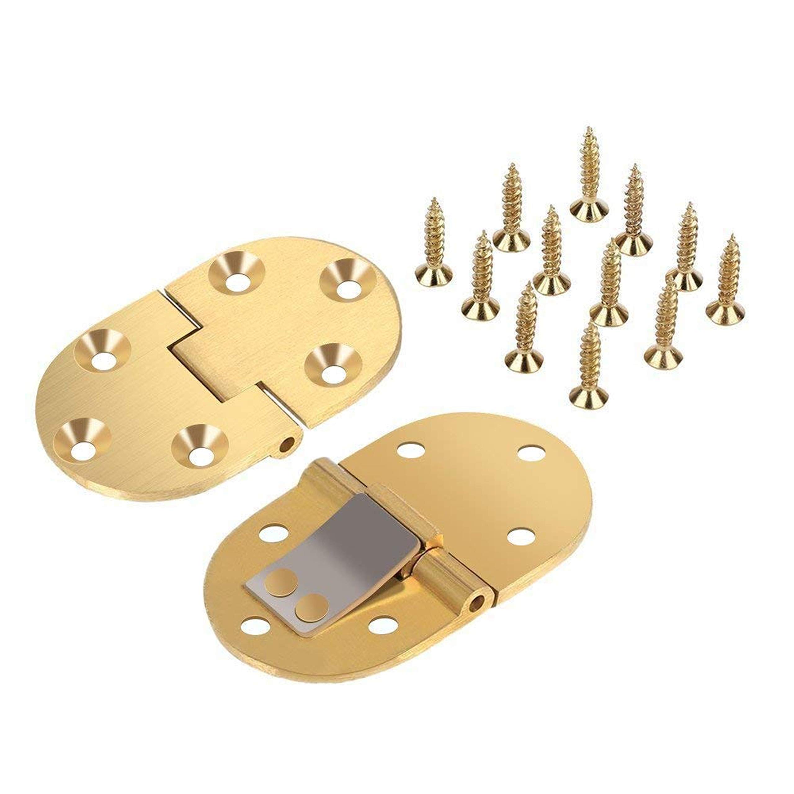 2Pcs Solid Brass Butler Tray Hinge 2-1/2"x1-1/2" with Screws Satin Finish for Folding Tables - Gold