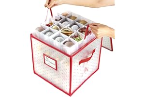 Sattiyrch Plastic Christmas Ornament Storage Box,4 Tray Customizable Divider, Zippered Closure, Dust-Proof, Collapsible, Dual Handles,Holds Up to 64 x 2.36 Ornaments,for Garage/Attic/Basement Storage