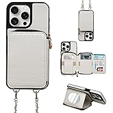 Stylivolve Crossbody Mirror Case Wallet for iPhone 15 Pro Max with Strap, RFID Blocking Card Holder, Zippered Purse Phone Cover for Women - 6.7", (White)