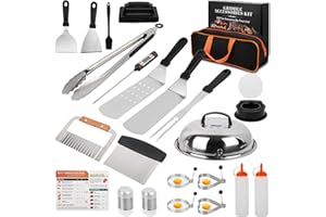 HOMELYLIFE Griddle Accessories Kit, 25pcs Flat top Griddle Cooking Accessory Set for Blackstone and Camp Chef with Scraper, Fork, Tongs, Burger Press, Basting Cover, Egg Ring for Outdoor/Camping BBQ
