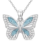 RSYHB Turquoise/Opal Butterfly Necklace for Women 925 Sterling Silver Dainty Cute Butterfly Pendant Necklaces Jewelry Gifts