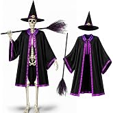 12 Ft Skeleton Halloween Outfit Witch Costume Accessories for Outdoor Decor | Purple Poncho Hat Broom for Giant Skeleton Halloween Outdoor Garden Yard Decor