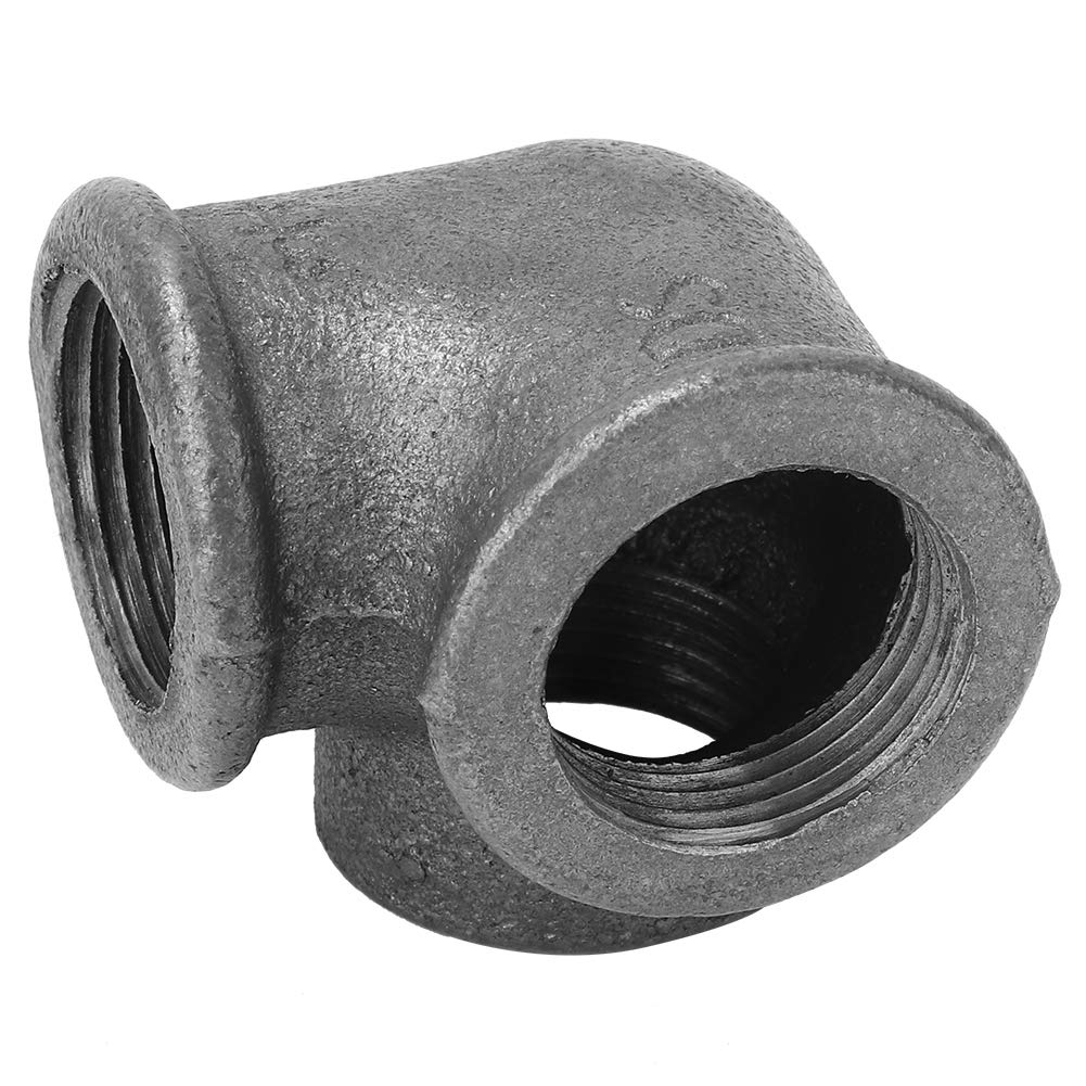 Side Outlet Pipe Fitting, 3 Way Elbow 90° Pipe Fitting Made of Malleable Iron for Water, Furniture Legs, Bookshelf, DIY Wall Shelf, 5 Pcs, Black (DN15(1/2))