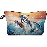 Livel lhood Dolphin Gift Dolphin Makeup Bag Cute Small Makeup Organizer Bag Travel Toiletry Zipper Pouch Ocean Gifts for Dolphin Lovers Dolphin Cosmetic Bag for Women Friends