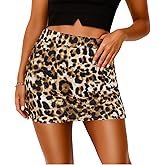 Waist Wow Mini Skirt Skort for Women Leopard Print Bodycon Short Skirts with Shorts Underneath Mid-Waisted Casual Club Skirt