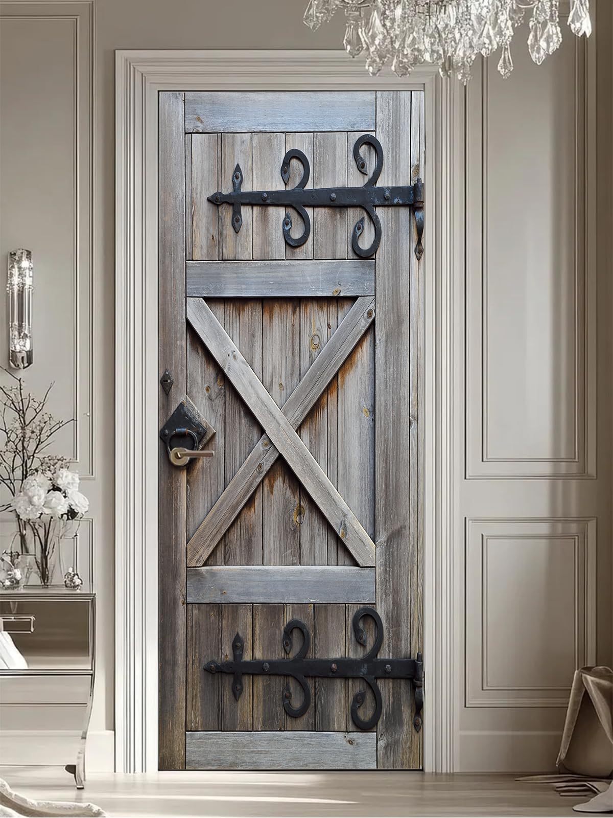 FLFK 3D Door Sticker Peel and Stick 77x200cm-Self-Adhesive Retro Old Door Wallpaper Wall Murals Poster Decals for Home Decor(2Pcs/Set)