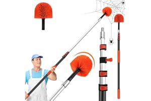 ACTREY 26 FT Cobweb Duster with Extension Pole,Spider Web Brush with Pole Extend 5-20FT,Spiderweb Cleaner with 4-Stage Telescopic Aluminum Pole,Spider Brush Cobweb for Outdoor & Indoor Cleaning