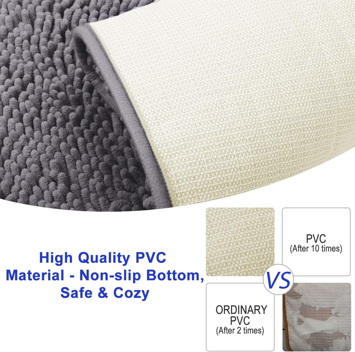 HOMEIDEAS 3 Pieces Bathroom Rugs Set Ultra Soft Non Slip and Absorbent Chenille Bath Rug, Grey Bathroom Rugs Plush Bath Mats for Tub, Shower, Bathroom: Kitchen & Dining