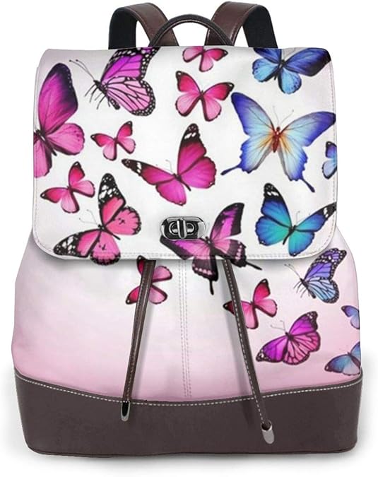 Pink Butterflies Printing Women'S Leather Backpack,Tablet Fashion