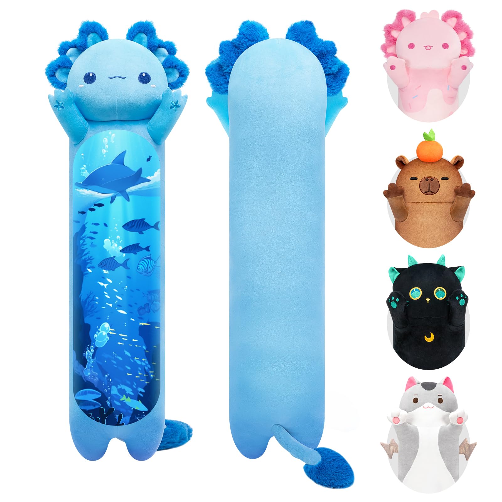 Mewaii Long Body Plush Cute Blue Axolotl Stuffed Animals Soft Plushies, Kitten Kawaii Kids Plush Sleeping Throw Pillow Doll Plush Toys for Kids (20 Inch)