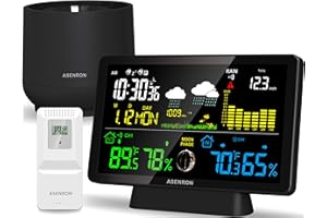 ASENRON Weather Station with Rain Gauge, Home Weather Stations Wireless Indoor Outdoor with Rain Gauge, Thermometer, Barometric Pressure, Humidity Monitor, Atomic Clock, Digital Weather Forecast and Alerts