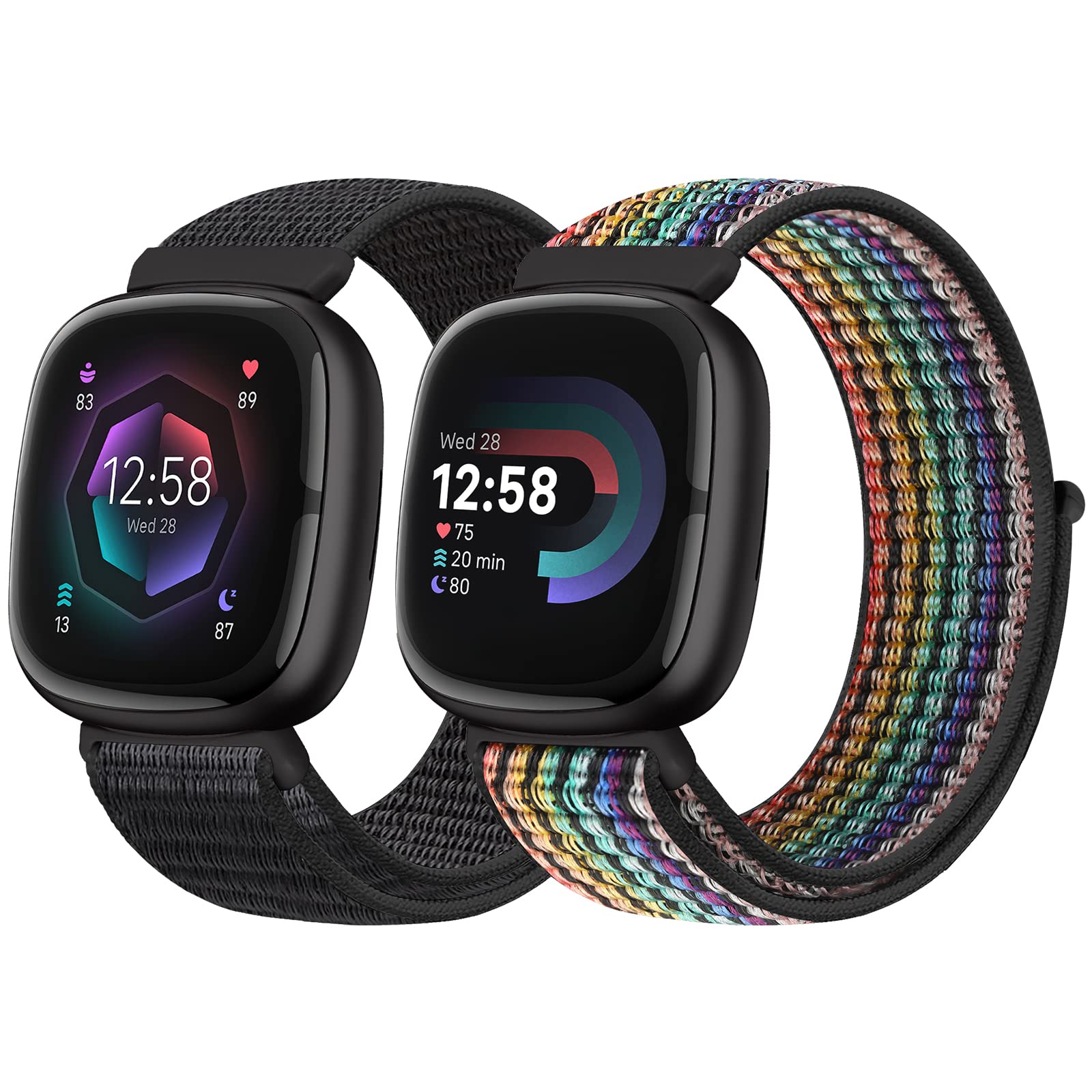 Runostrich Nylon Loop Straps Compatible with Fitbit Versa 4/Sense 2/Versa 3/Sense, Soft Breathable Sport Adjustable Replacement Band Women Man Wristband Accessories