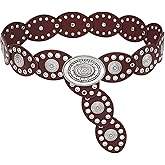 RainFlowwer Disc Western Belt for Women–Stylish Chunky Cowgirl Belt with Metal Buckle,PU Leather,Perfect for Dresses & Jeans