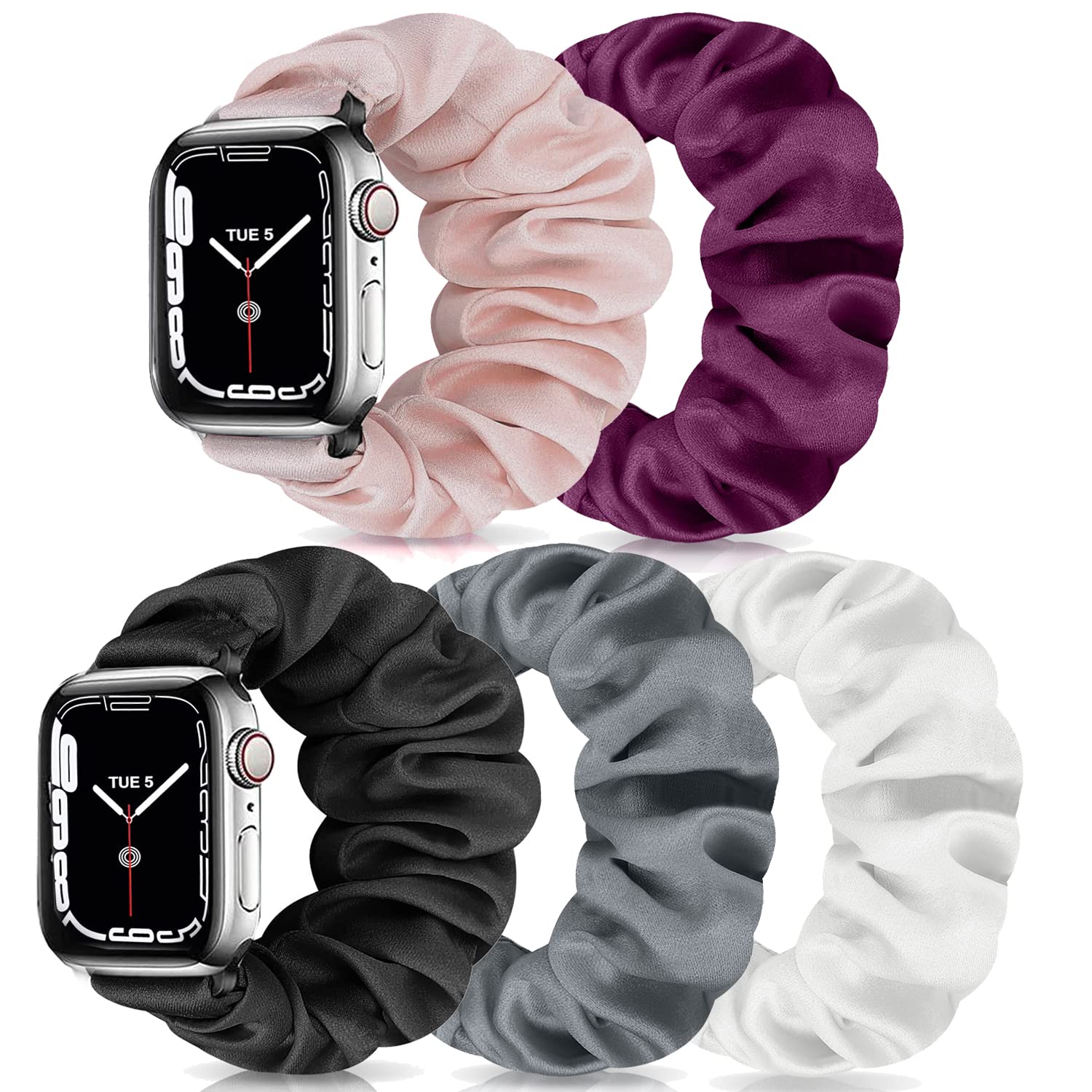 DKGKOO Scrunchie Watch Strap for Women Compatible with iwatch Series 9 8 7 6 5 4 3 2 1 SE (C(Gray/Black/Pink/Purple/White), 38mm/40mm/41mm Large-Size) — image 1