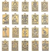 SUNNYCLUE 1 Box 40Pcs 20 Styles Tarot Card Charms Occult Charms Bulk Antique Gold Rectangle Metal Magic Divination Alloy Gothic Pendants for Jewelry Making Halloween Necklace Bracelet Earrings DIY