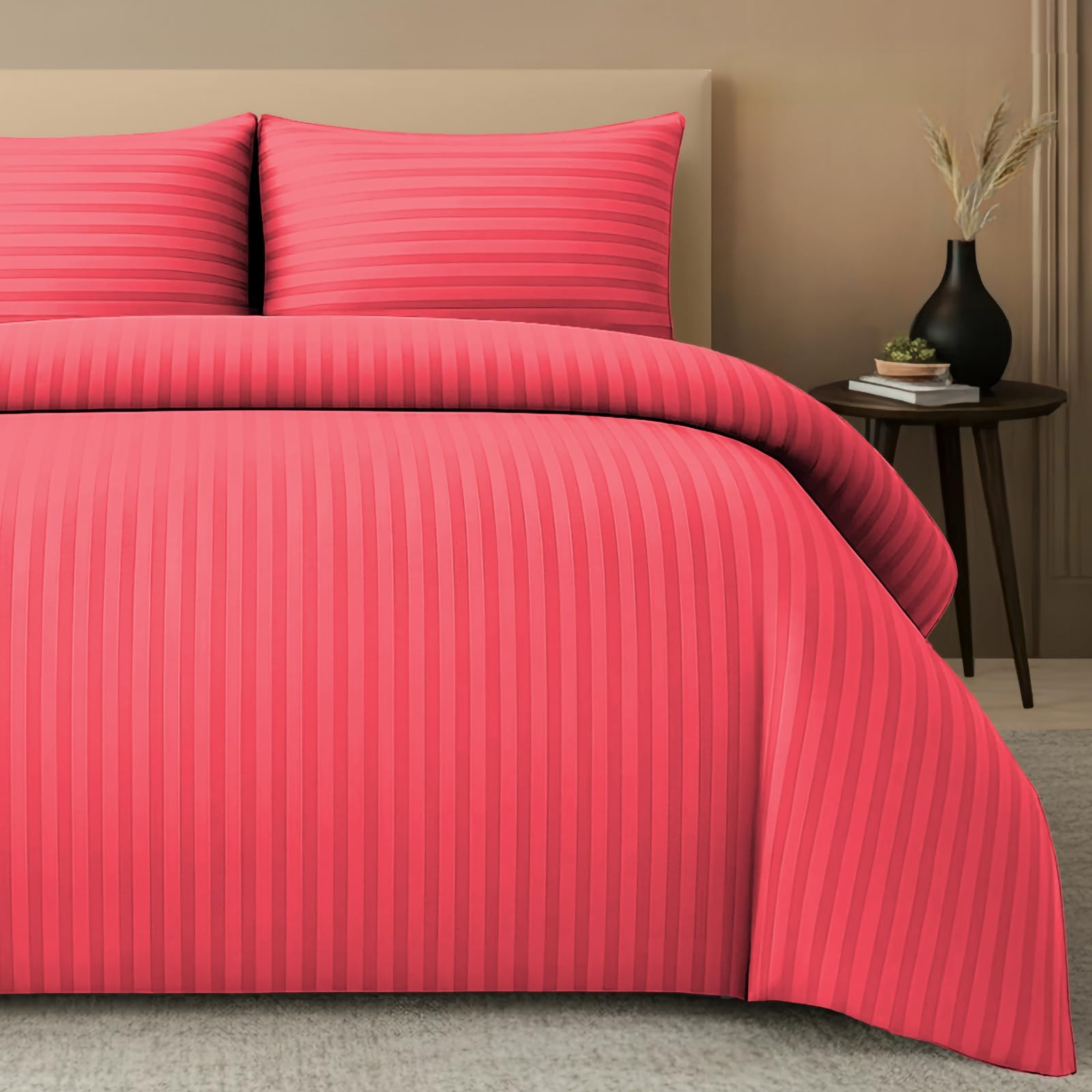 Pamposh Satin Stripe King Size Duvet Cover Sets - Premium Hotel Quality Quilt Cover Bedding Sets - Hypoallergenic Ultra Soft Microfiber Bed Linen