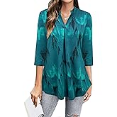 BEPEI Womens Tops Dressy Casual 3/4 Sleeve Blouses V Neck Business Work Shirts