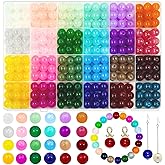 10mm Glass Beads for Jewelry Making, 400pcs 24 Colors Crystal Gemstone Beads Bracelet Making Round DIY Craft Beads Suitable for DIY Craft Necklace Bracelet Phone Lanyard Wedding Decor