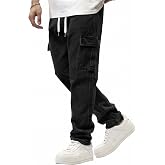 JMIERR Men's Elastic Waist Cargo Jeans Stretch Denim Pants with Drawstring Straight Leg for Casual Daily Wear