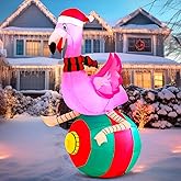 Joiedomi 6 ft Christmas Inflatable Flamingo on Ornament Decorations, Blow Up Inflatables with Build-in LEDs for Christmas Party Indoor, Outdoor, Yard, Garden, Lawn Décor, Holiday Season