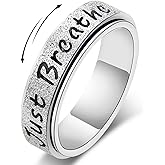 LuckyAmor Fidget Spinner Ring for Women - Just Breathe Inspirational Hope Rings, Stainless Steel Anxiety Women's Ring for Stress Relief, Thumb Rotating Rings for Adults Jewelry Gift for Her
