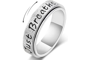 LuckyAmor Fidget Spinner Ring for Women - Just Breathe Inspirational Hope Rings, Stainless Steel Anxiety Women's Ring for Stress Relief, Thumb Rotating Rings for Adults Jewelry Gift for Her
