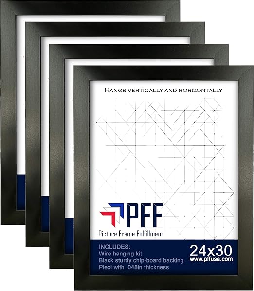 24x30 Picture Frame 1.25" Black MDF Plexi Glass and
