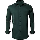 HISDERN 305 Men's Dress Shirt Wrinkle-Free 4-Way Stretch Quick Drying Breathable Long Sleeve Business Formal Shirts