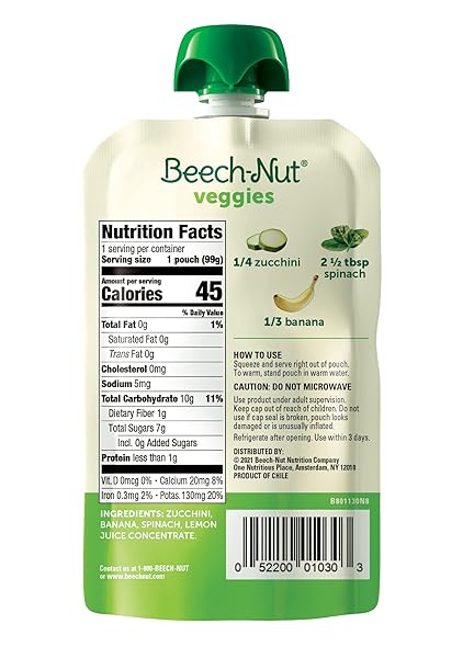 BEECH-NUT VEGGIES STAGE 2 BABY FOOD, ZUCCHINI SPINACH & BANANA, 3.5 OZ POUCH