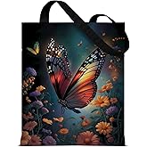 QYCFDXD Vintage Botanical Insect Canvas Tote Bag for Women, Aesthetic Floral Animal Reusable Shoulder Bag for Shopping