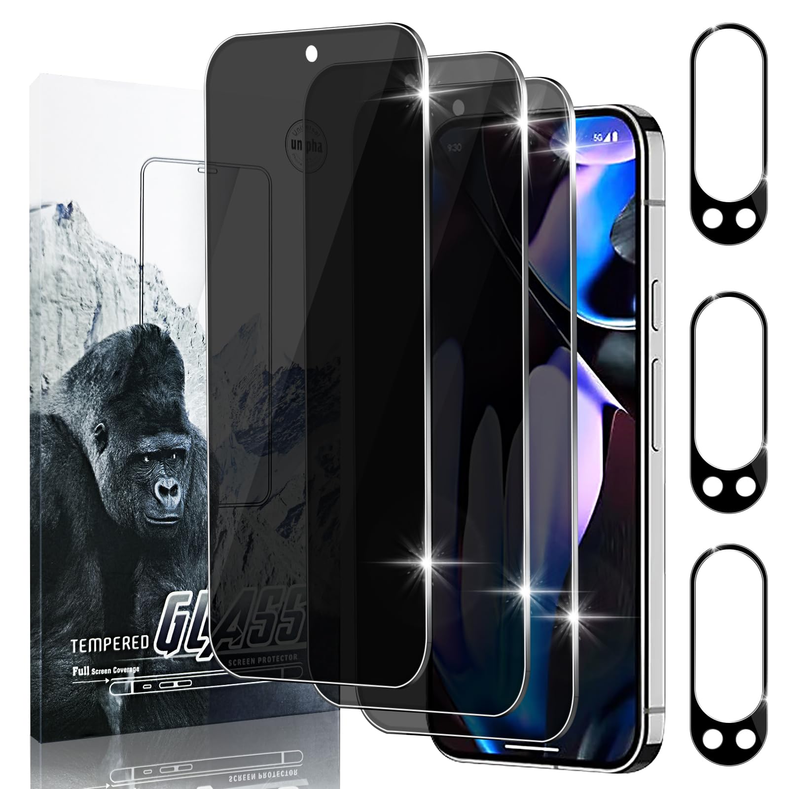 Photo 1 of Eaglewireless 3 Pack Tempered Glass Privacy Screen Protector Case Friendly Anti Spy Screen Protector for Google Pixel 9 Pro XL +3 Pack Camera Lens Protector for Pixel 9 Pro XL